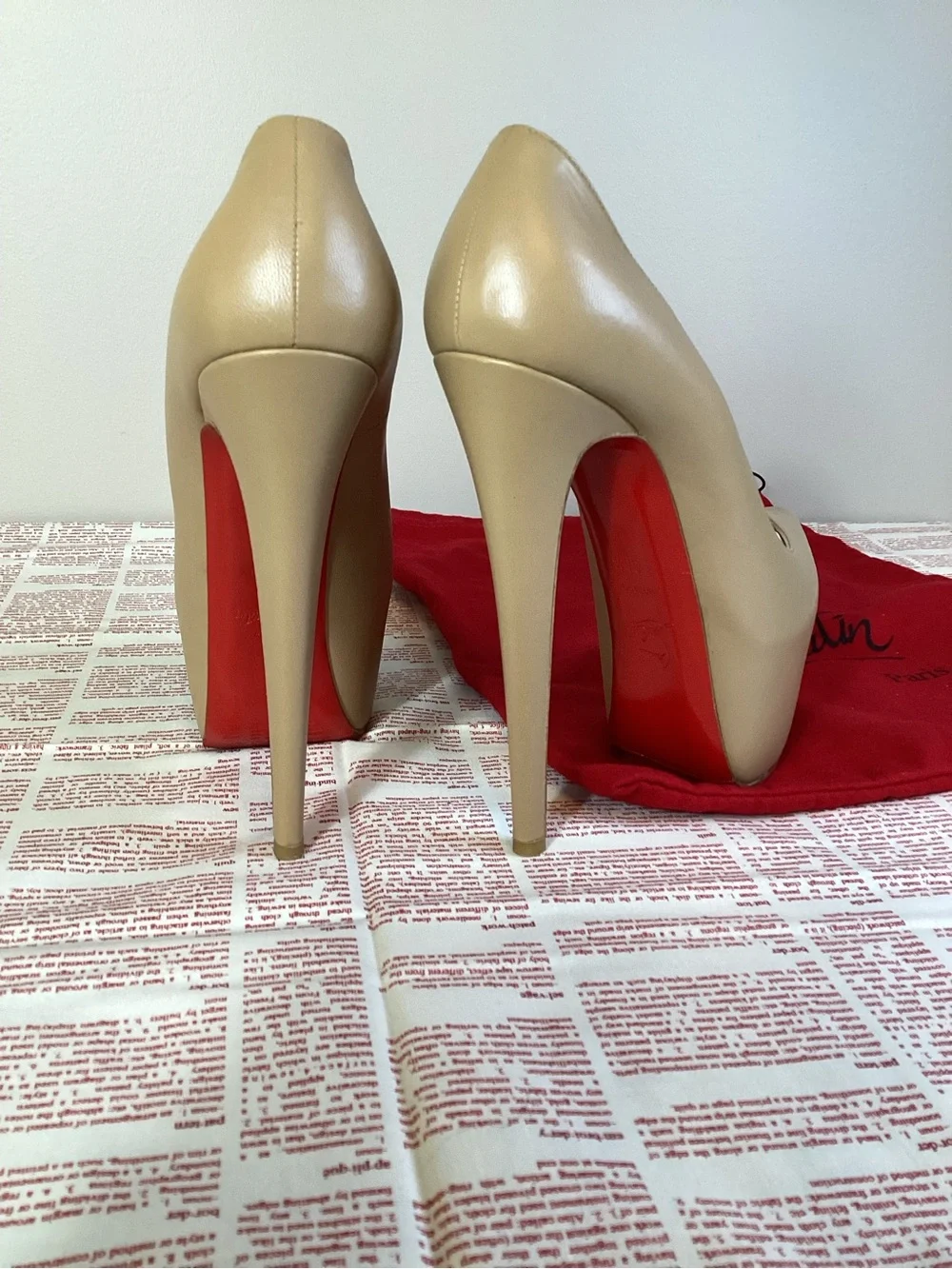 Christian Louboutin Daffodile 160 Kid Leather Beige Platform Pumps EU 38.5
